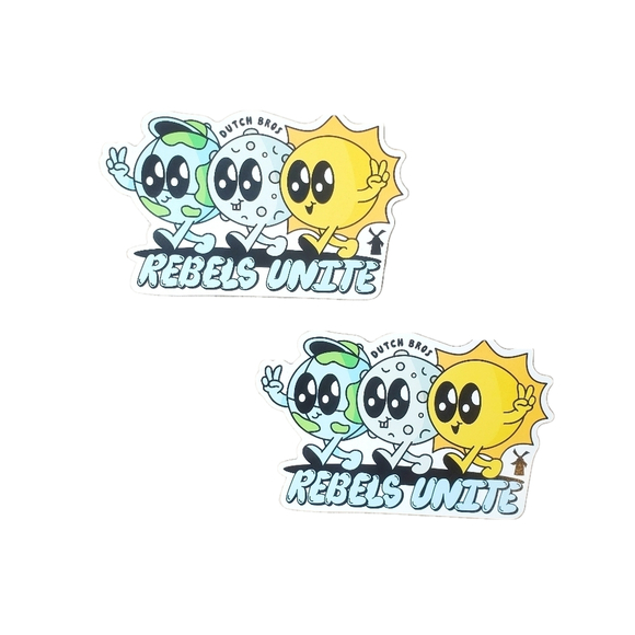 2 Dutch Bros April Exclusive Stickers  Earth Moon Sun NEW Solar Eclipse - Picture 1 of 2